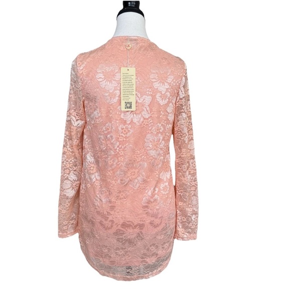 GRACE KARIN Peach Lace Long Sleeve Tunic Blouse Top Size S Coquette Office NWT - Picture 2 of 7